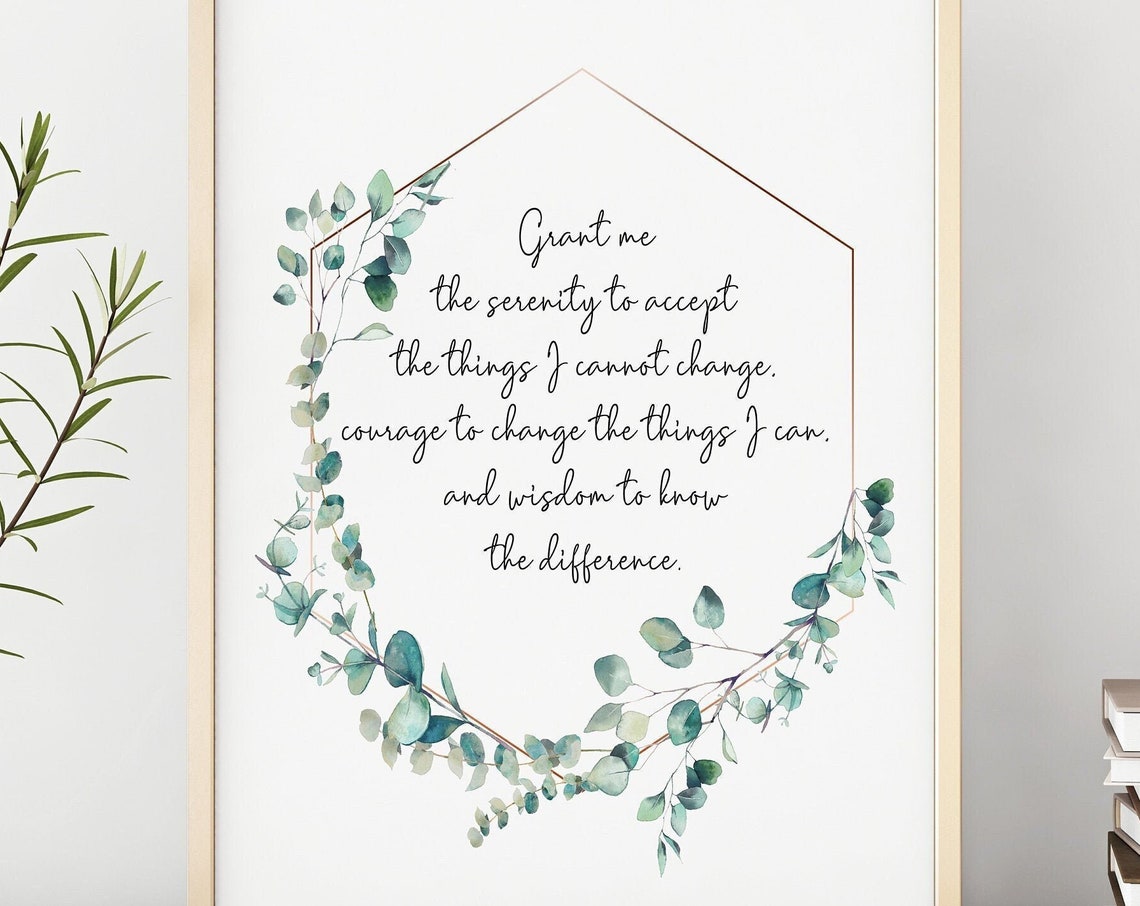 Serenity Prayer Eucalyptus Wreath Hexagon Script Typography Print