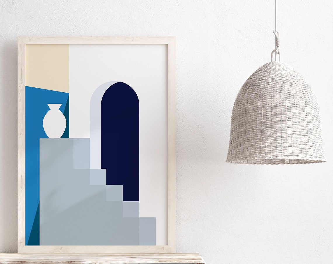 Blue Greek Architecture Arches Minimalist Geometric Art Poster - Image 3