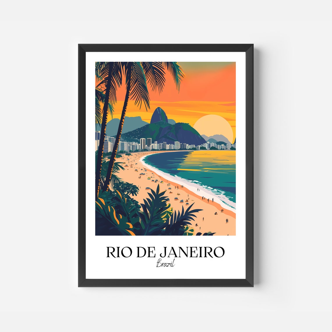 Rio De Janeiro Brazil Beach Sunset Vintage Style Travel Poster - Image 2