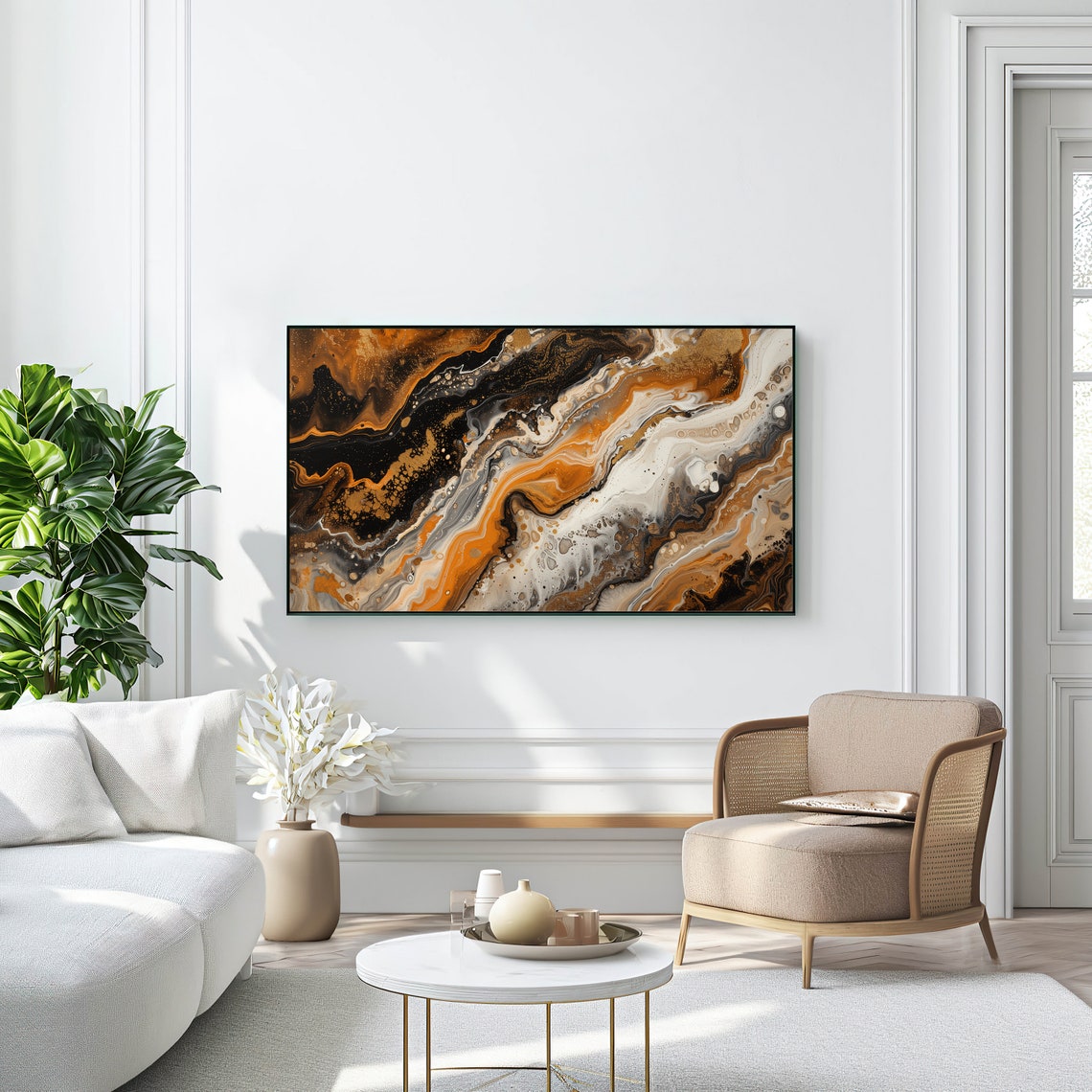 Burnt Orange Black Marble Fluid 16x9 Frame TV Screensaver Print - Image 2