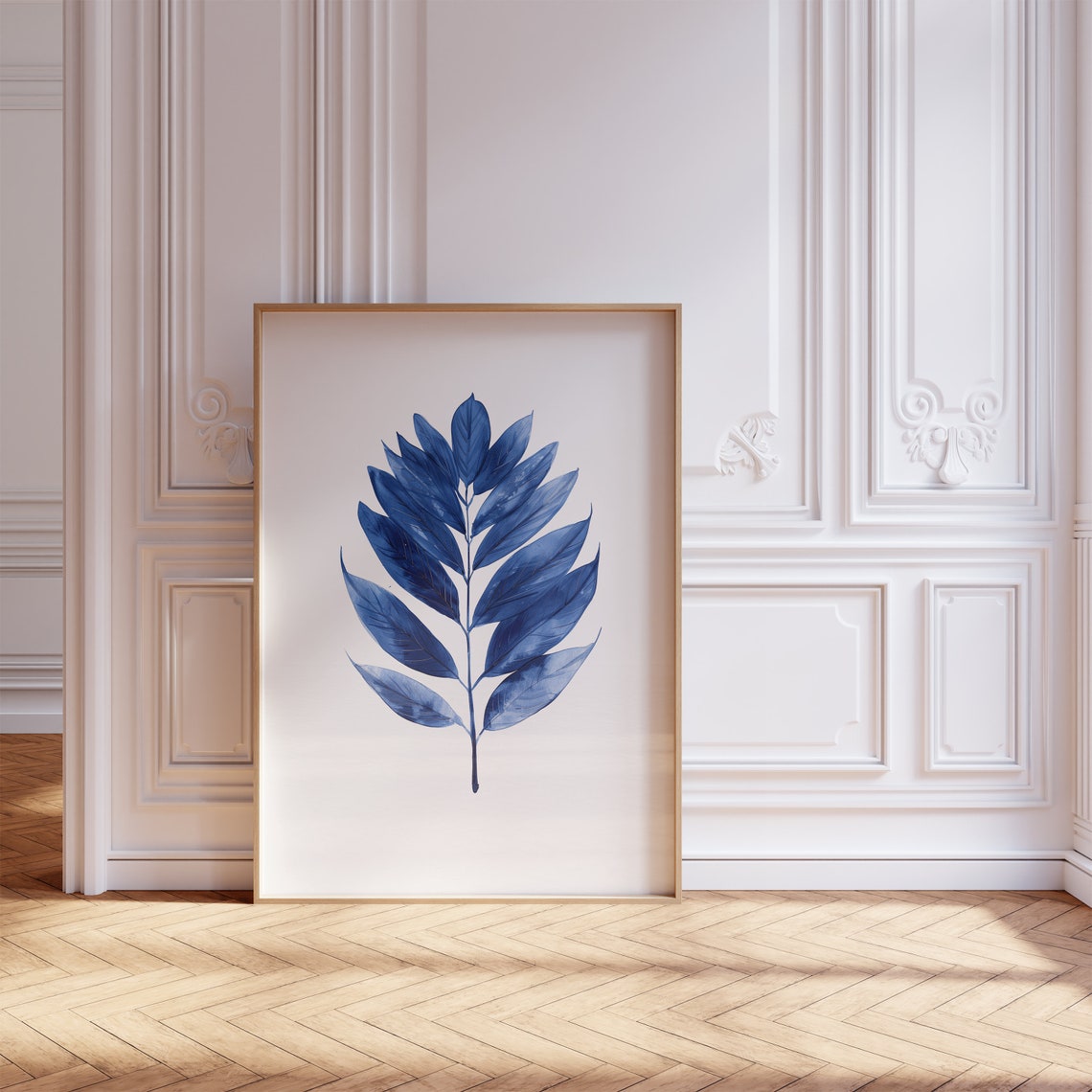 Blue Palm Leaf Watercolor Tropical Frond Botanical Decor Art Poster - Image 2