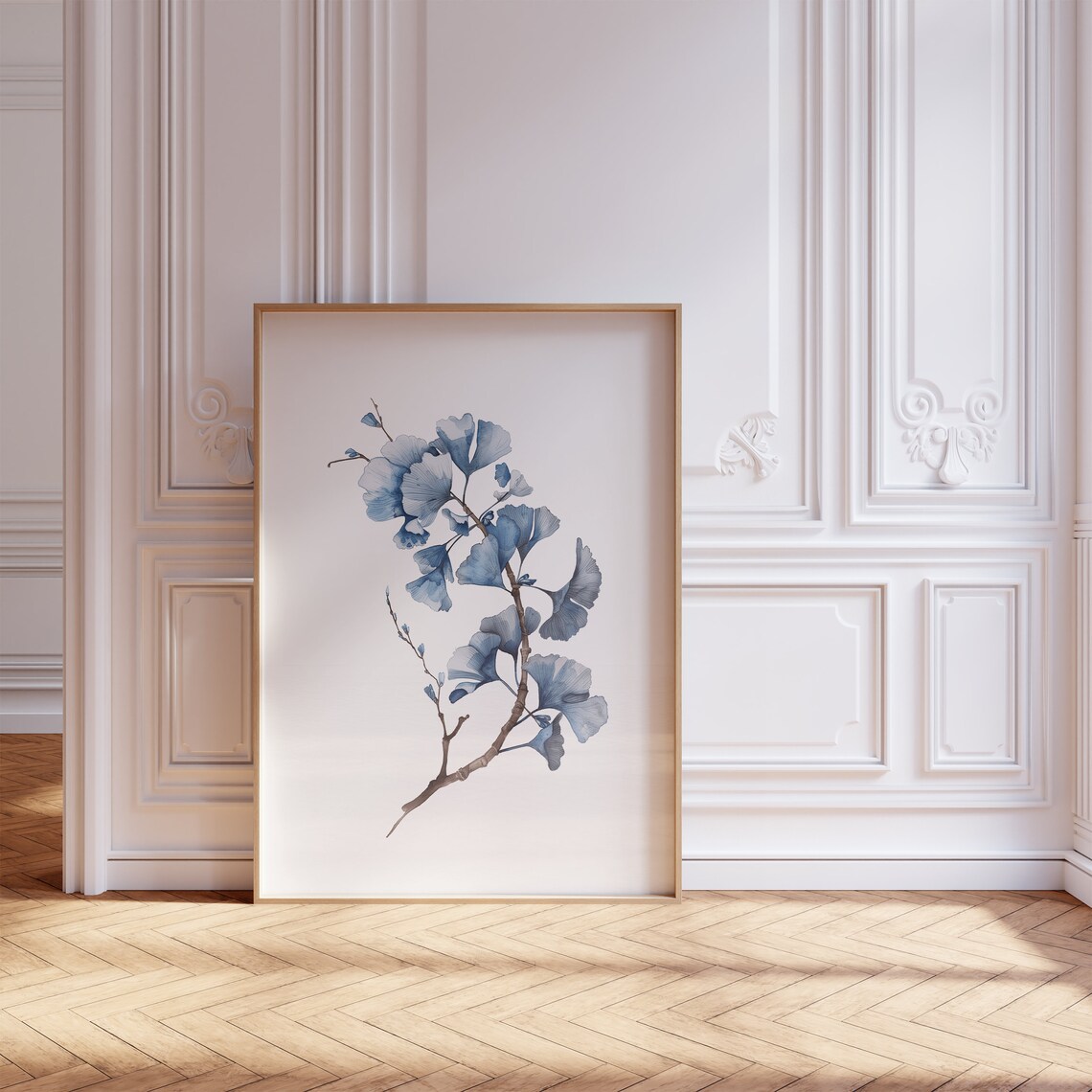 Blue Ginkgo Watercolor Branch Minimalist Botanical Art Poster - Image 2