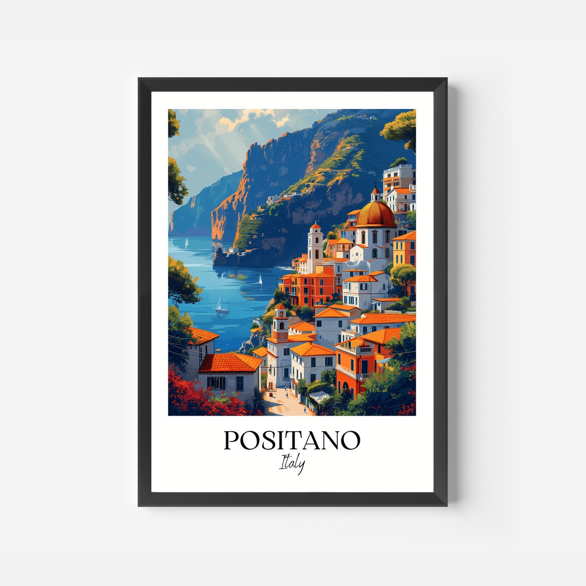Positano Italy Amalfi Coast Cliffs Vintage Style Travel Poster - Image 2