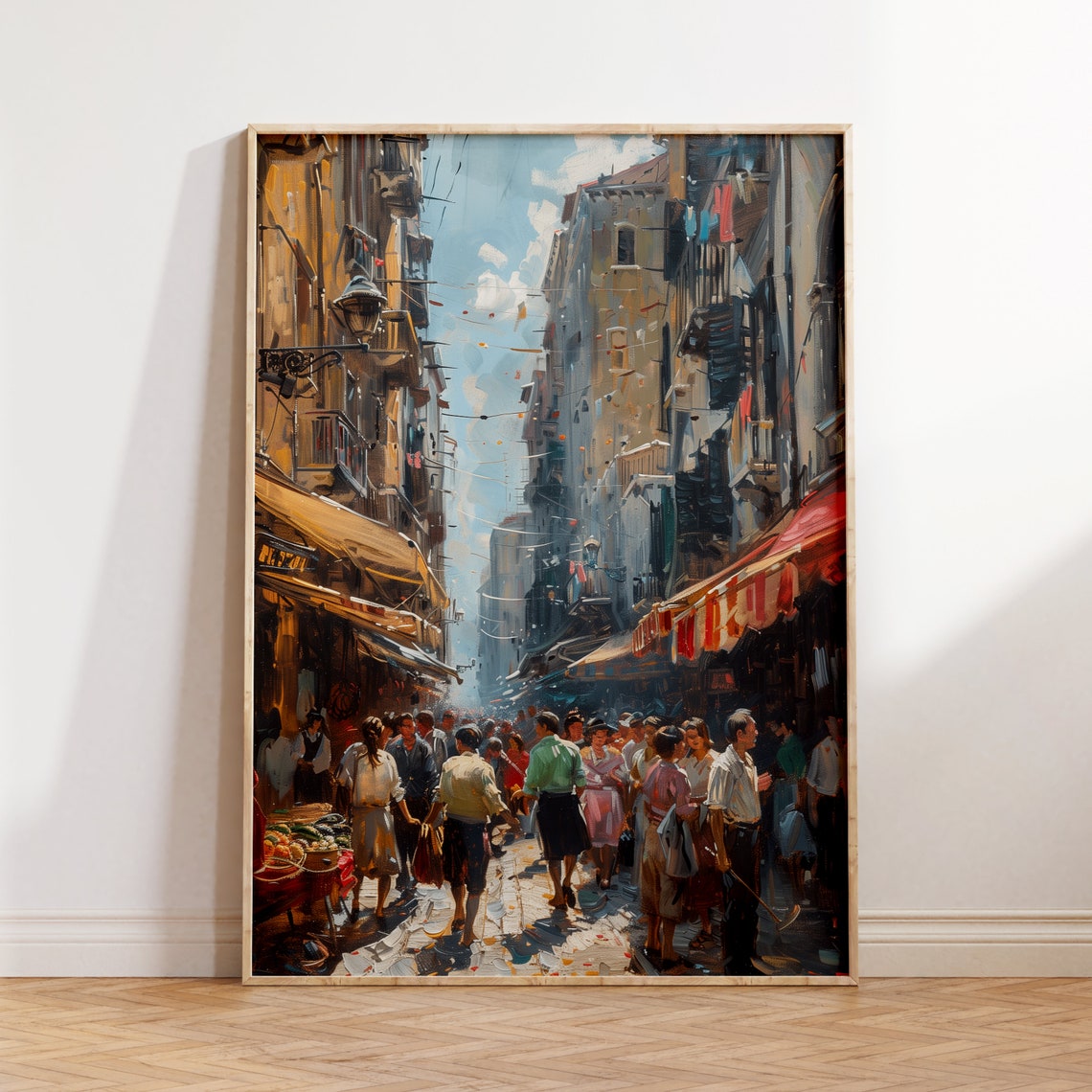 Market Scenery Oil Painting Vintage Landscape Art Print Vintage Travel Wall Art Landscape Painting