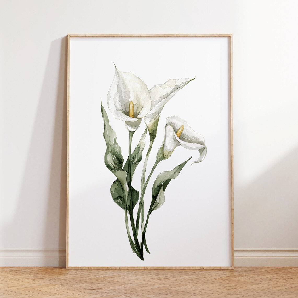White Calla Lilies Watercolor Botanical Minimalist Elegant Print