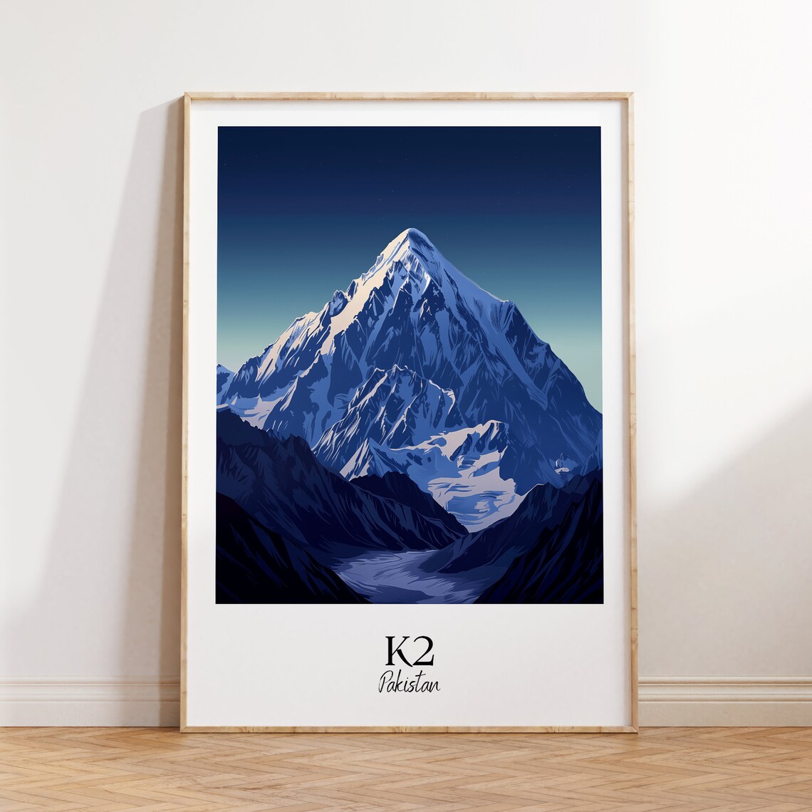 K2 Pakistan Snowy Peak Night Sky Vintage Style Travel Poster