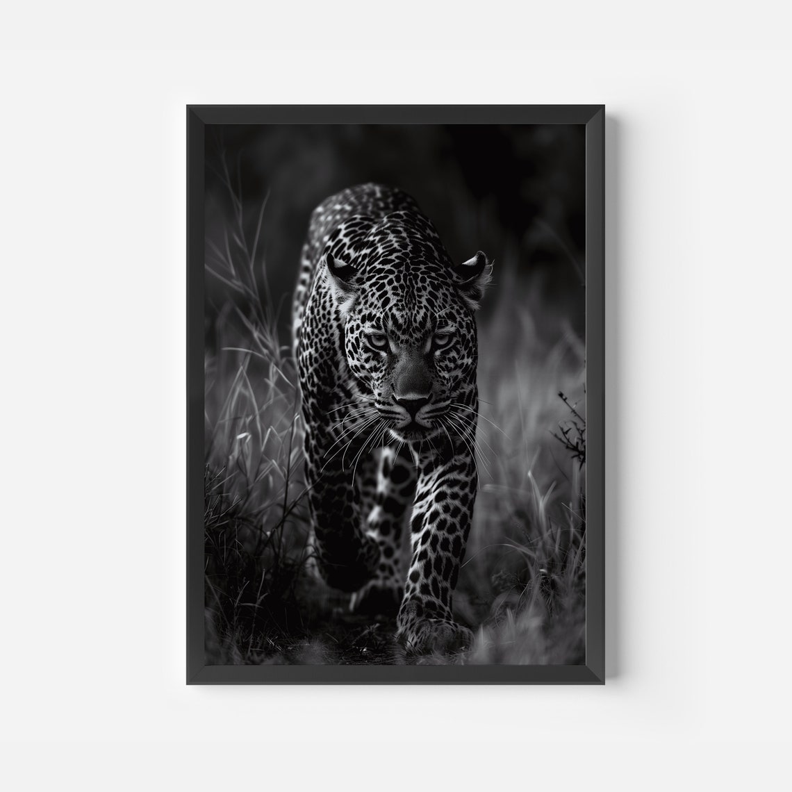 Leopard Black and White Wild Animal Safari Photography Art Poster - Image 2