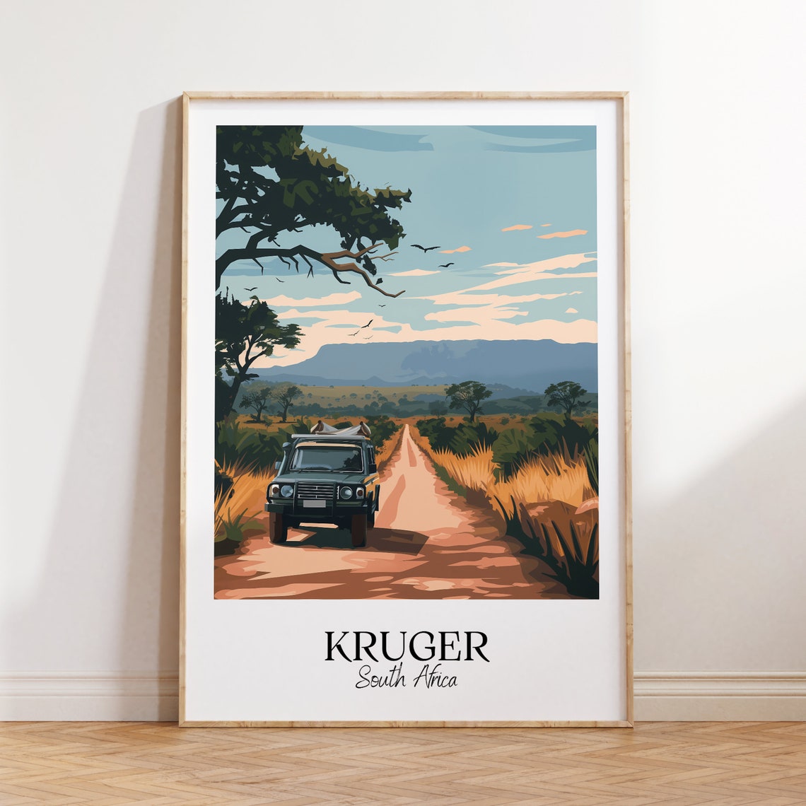 Kruger South Africa Safari Jeep Savannah Vintage Travel Poster