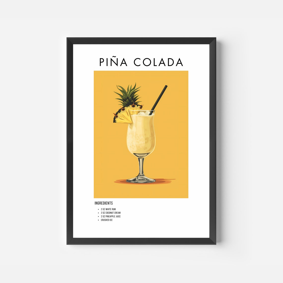 Pina Colada Cocktail Recipe Tropical Mustard Bar Kitchen Art Poster - Image 2