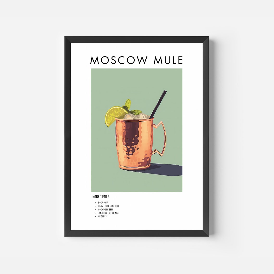 Moscow Mule Copper Mug Classic Cocktail Recipe Poster for Bar Decor - Image 2