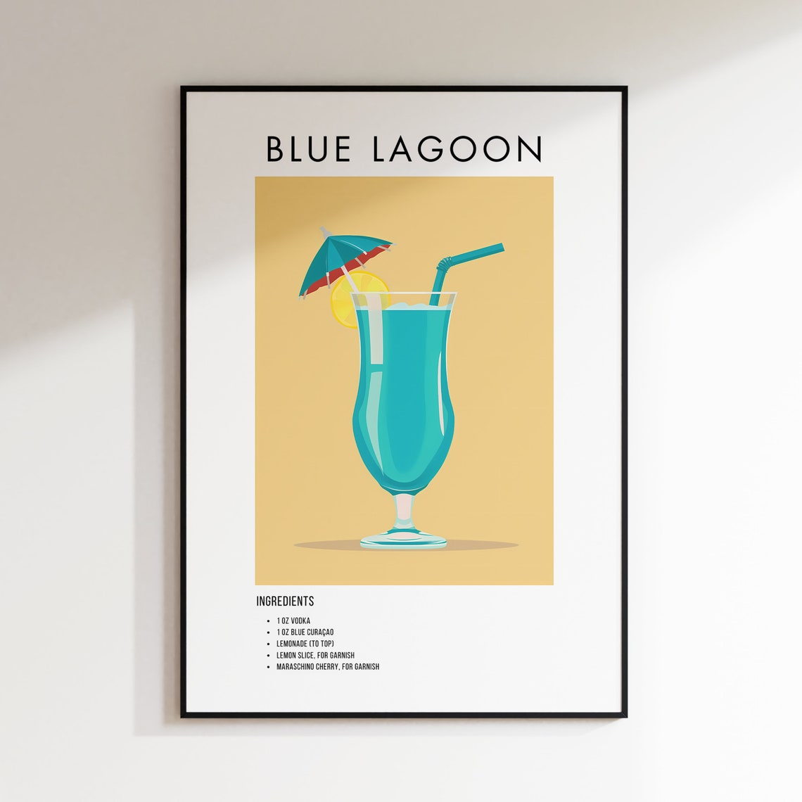 Blue Lagoon Classic Vodka Cocktail Recipe Ingredient Art Poster - Image 2
