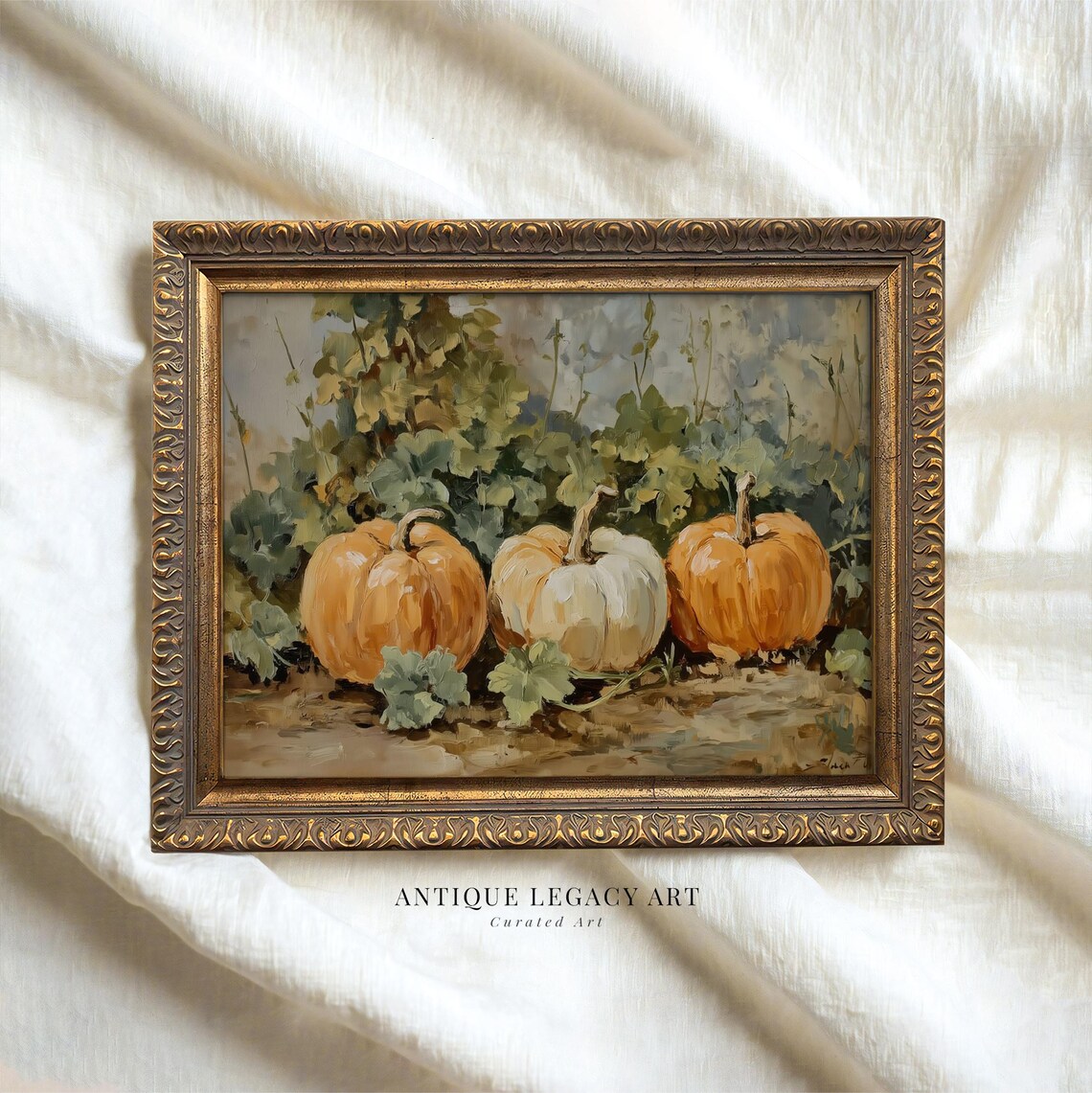 Fall Pumpkin Painting Print Rustic Autumn Botanical