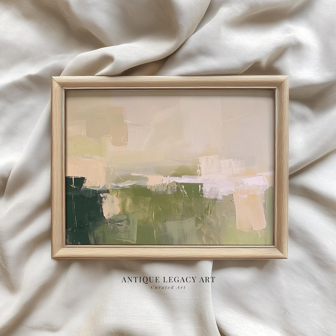 Abstract Summer Landscape Print Soft Green Beige Painting Wall Art Modern Minimalist Hosting Decor