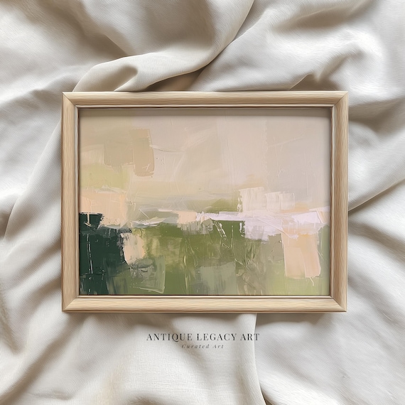 Abstract Summer Landscape Print Soft Green Beige Painting Wall Art Modern Minimalist Hosting Decor
