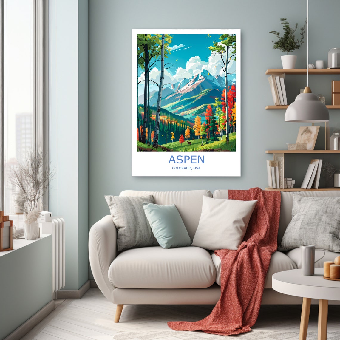 Aspen Colorado Aspen Trees Snowy Peaks Deer Scene Travel Poster - Image 2