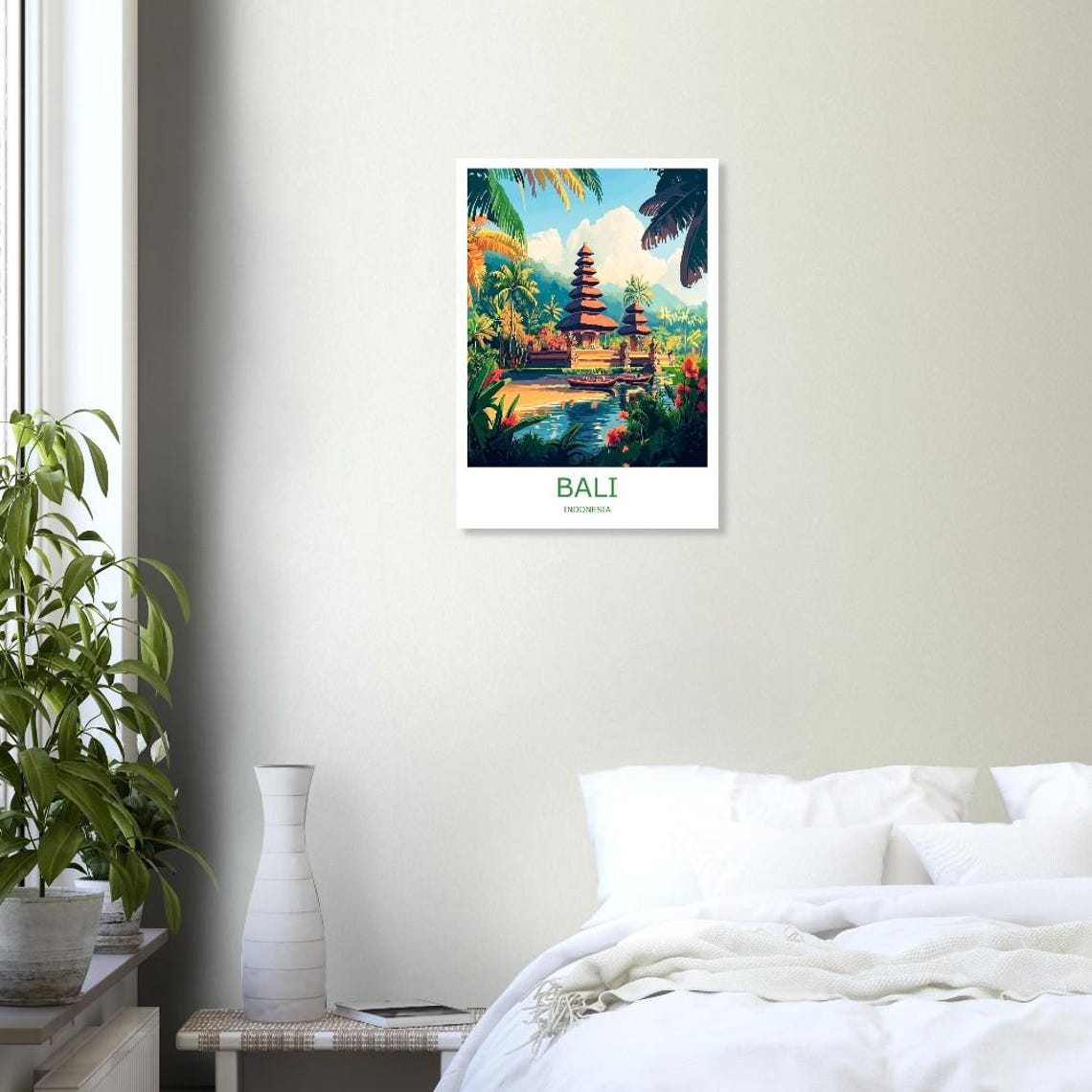 Bali Temple by the Lake Surrounded by Palms Indonesia Travel Poster - Image 2