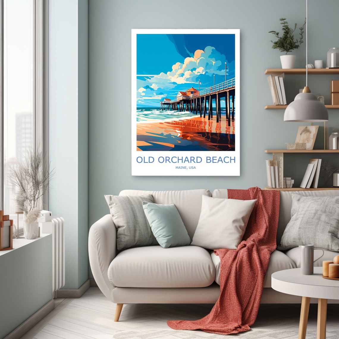 Old Orchard Beach Pier Sunset Ocean Waves Maine Coast Travel Poster - Image 3