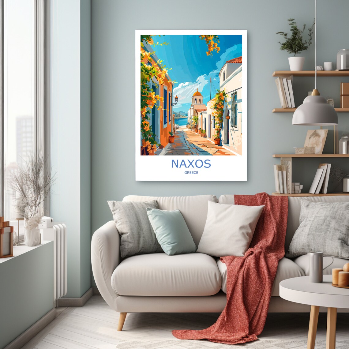 Naxos Greek Island Alley Bougainvillea Church Door Travel Poster - Image 3