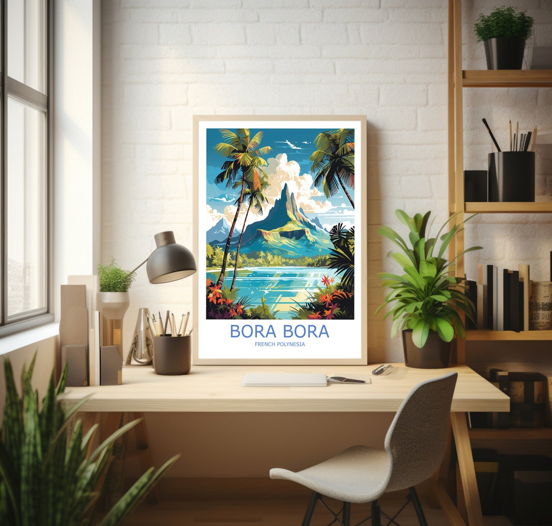 Bora Bora Volcano Lagoon Palm Trees Polynesia Island Travel Poster - Image 2
