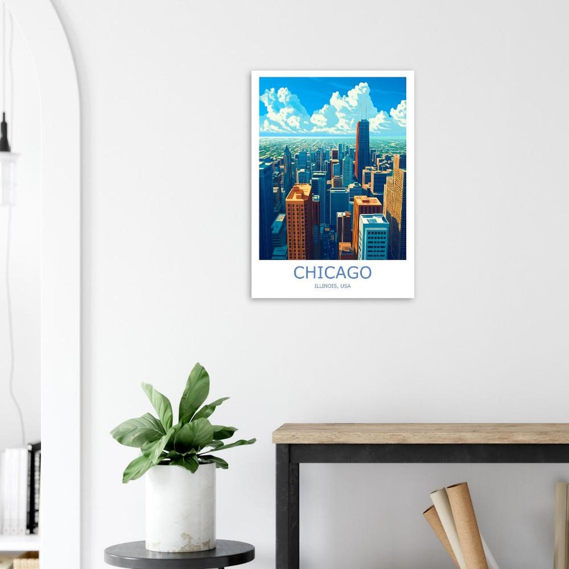 Chicago Illinois Downtown Skyscrapers Aerial Skyline Travel Poster - Image 2