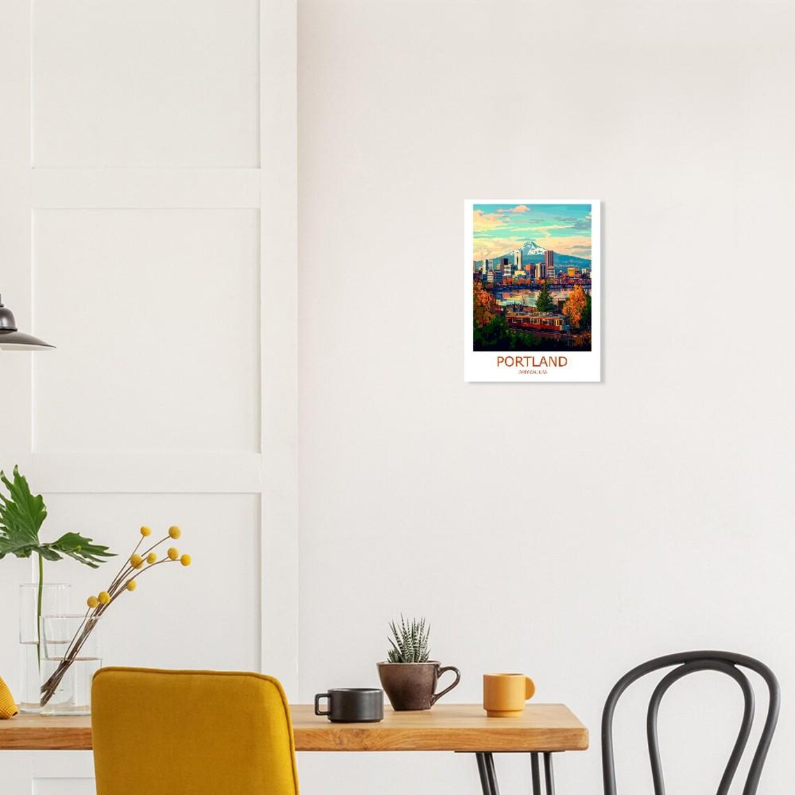 Portland Skyline Streetcar and Mount Hood Oregon USA Travel Poster - Image 2