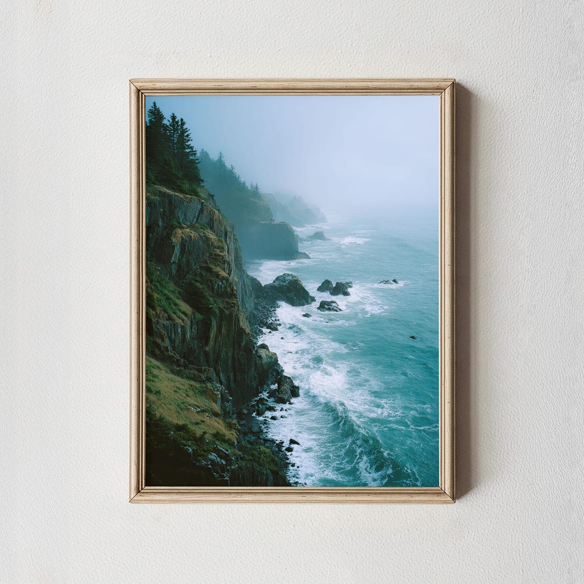 Misty Coastal Cliffs Pacific Ocean Foggy Seascape Photography Poster