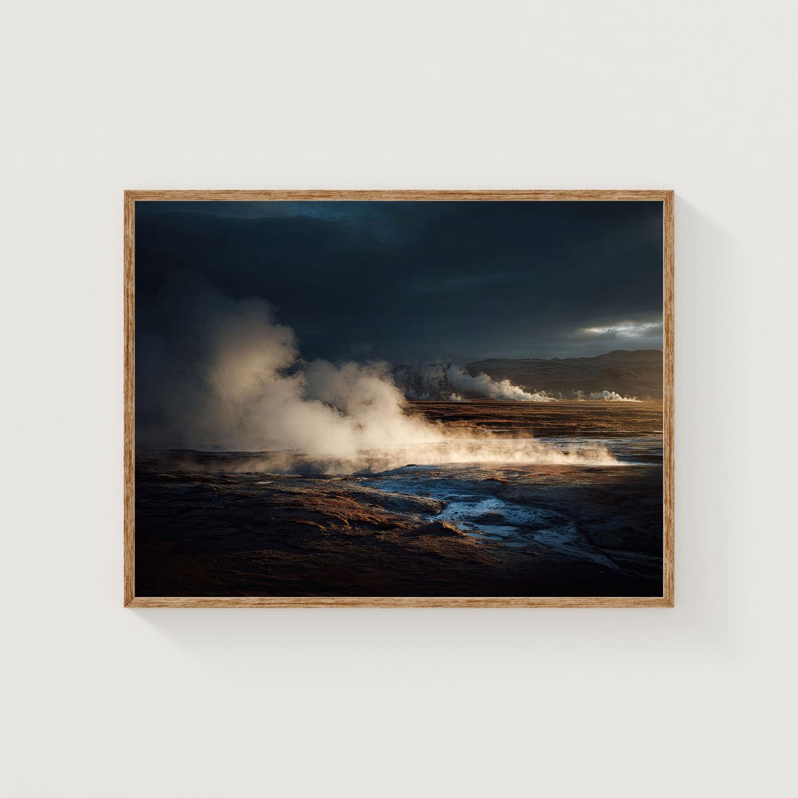 Iceland Hverir Geothermal Steam Misty Valley Dark Landscape Poster