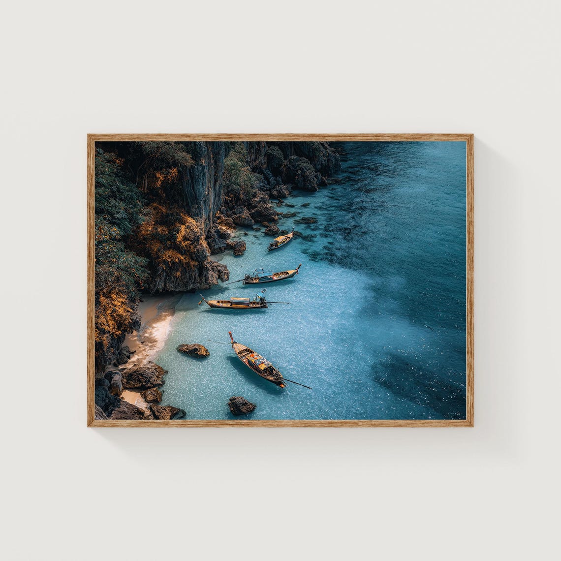 Phi Phi Islands Aerial Longtail Boats Turquoise Sea Photo Print