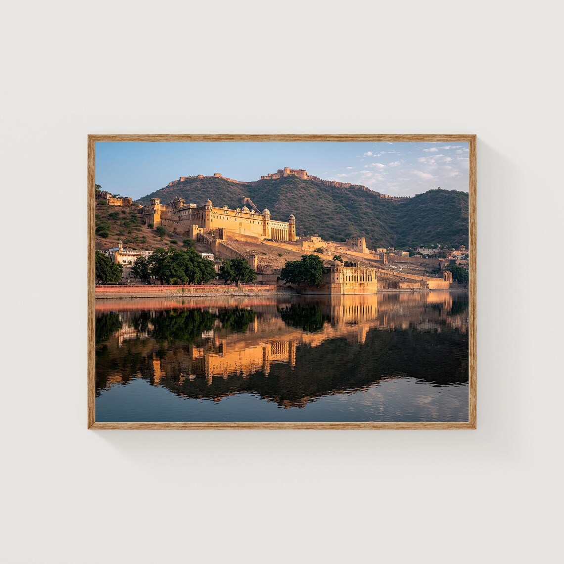 Amber Fort Jaipur India Sunrise Lake Reflection Photography Poster