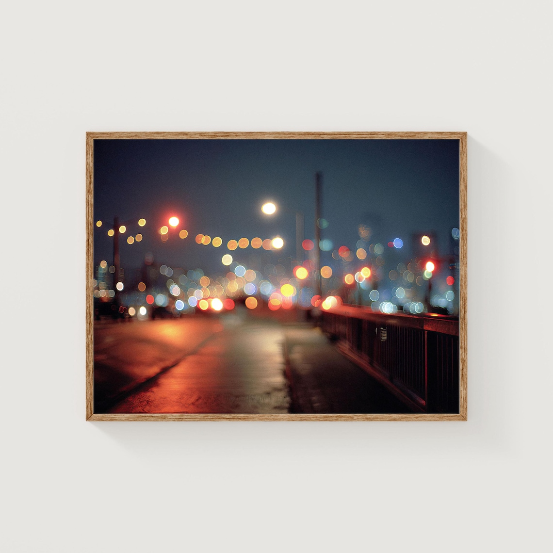City Lights Bokeh Rainy Night Street Abstract Photography Poster