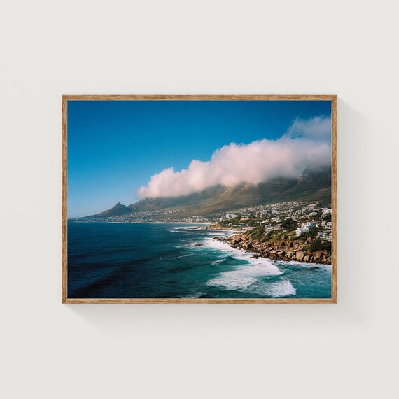 Cape Town Coast With Table Mountain and Tablecloth Cloud Ocean Seascape Poster