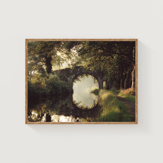 Stone Arch Bridge Photography Print Forest River Reflection