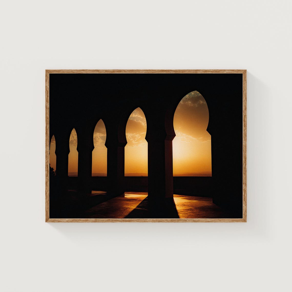 Moroccan Arches Silhouette Golden Sunset Moorish Architecture Poster