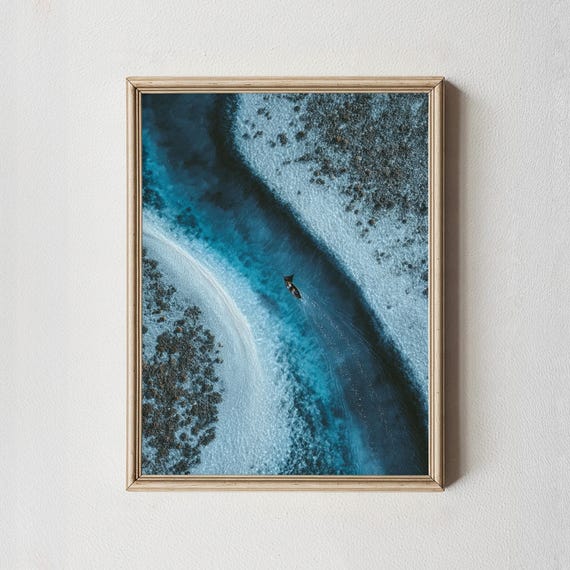 Ningaloo Reef Aerial Wall Art Print Ocean Blue Photography Poster Manta Ray Coastal Nature Home Dcor