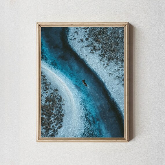 Ningaloo Reef Manta Ray Aerial Deep Blue Channel Photo Print