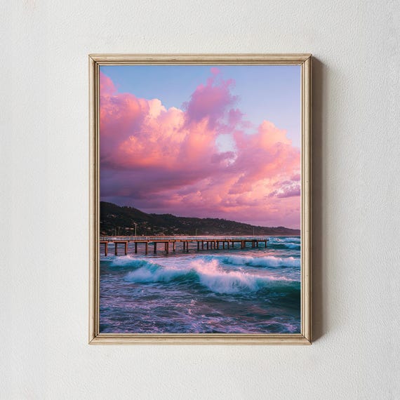 Lorne Pier Sunset Print Pink Sky Coastal Fine Art Australia Seascape