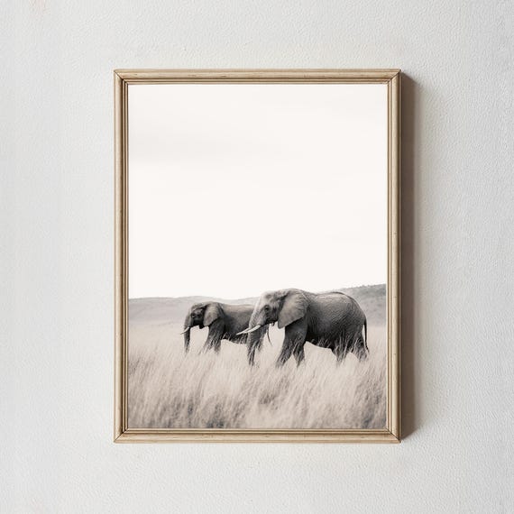 Black And White Elephant Print African Wildlife Photography