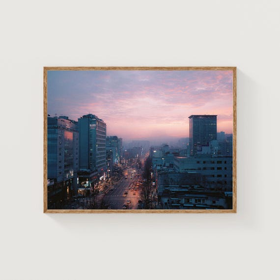 Seoul Sunset Skyline Print Modern South Korea Travel Decor