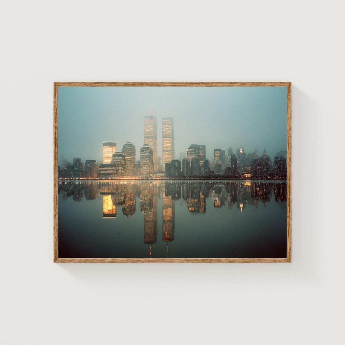 Twin Towers NYC Skyline Reflections Vintage Film Photography Poster