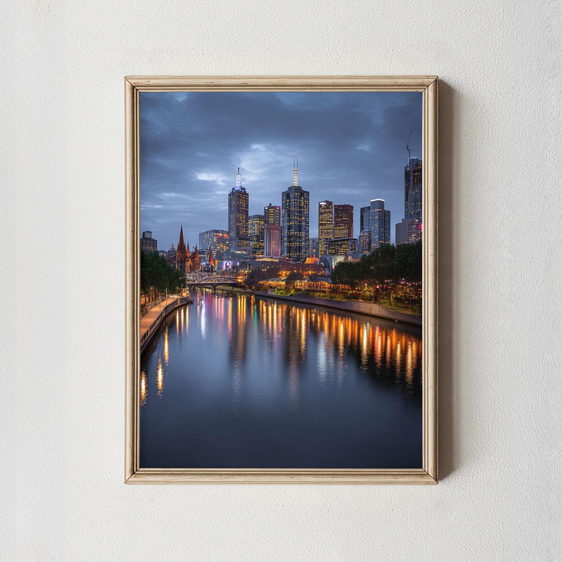 Melbourne Skyline Print Yarra River Night Reflections Australia Cityscape