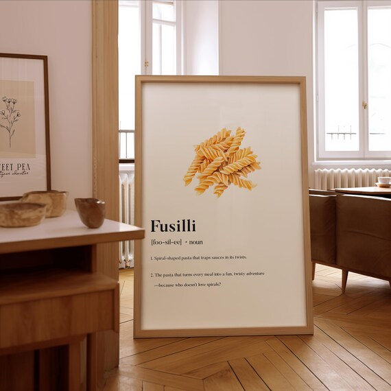 Fusilli Spiral Pasta Watercolor Dictionary Definition Kitchen Poster