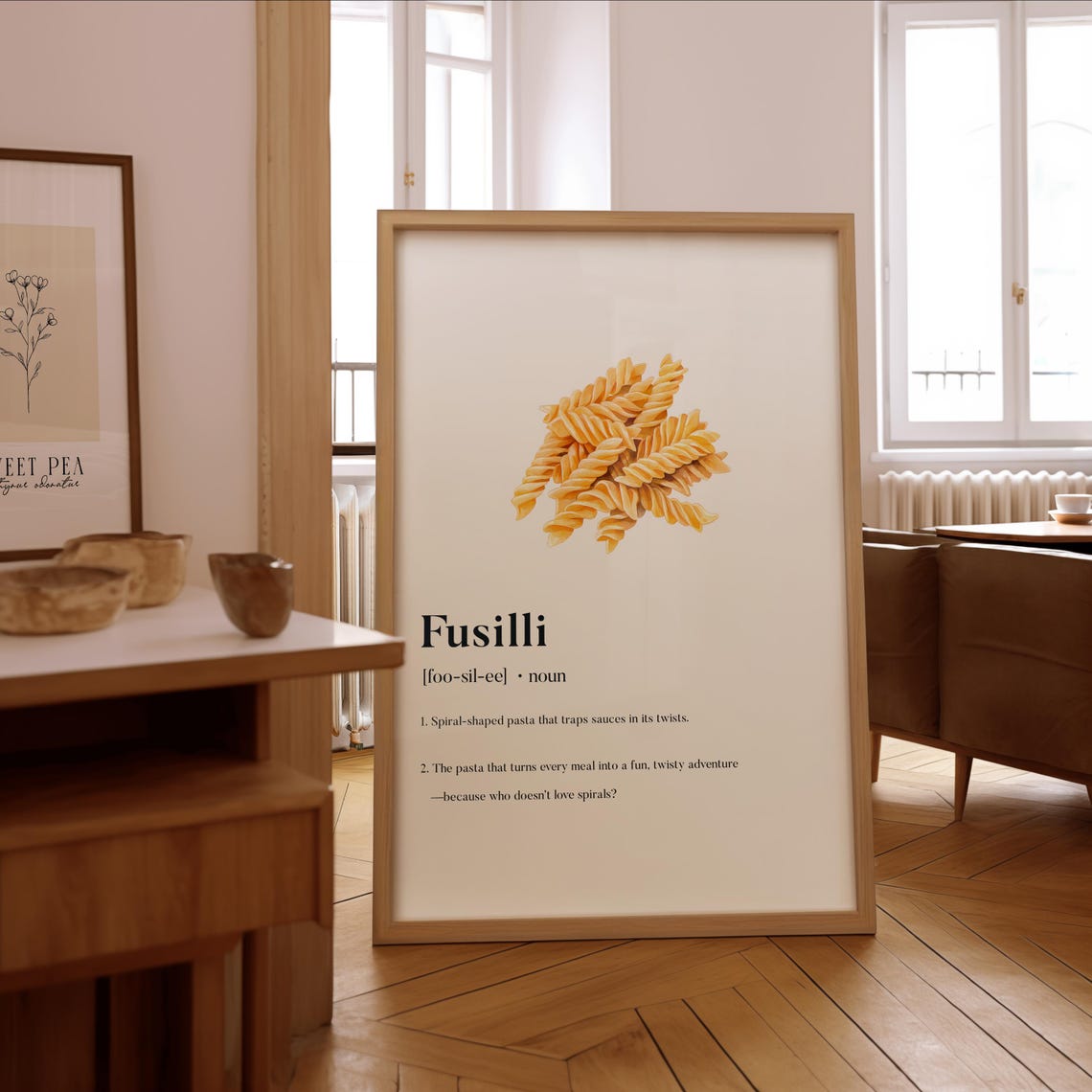 Fusilli Spiral Pasta Watercolor Dictionary Definition Kitchen Poster