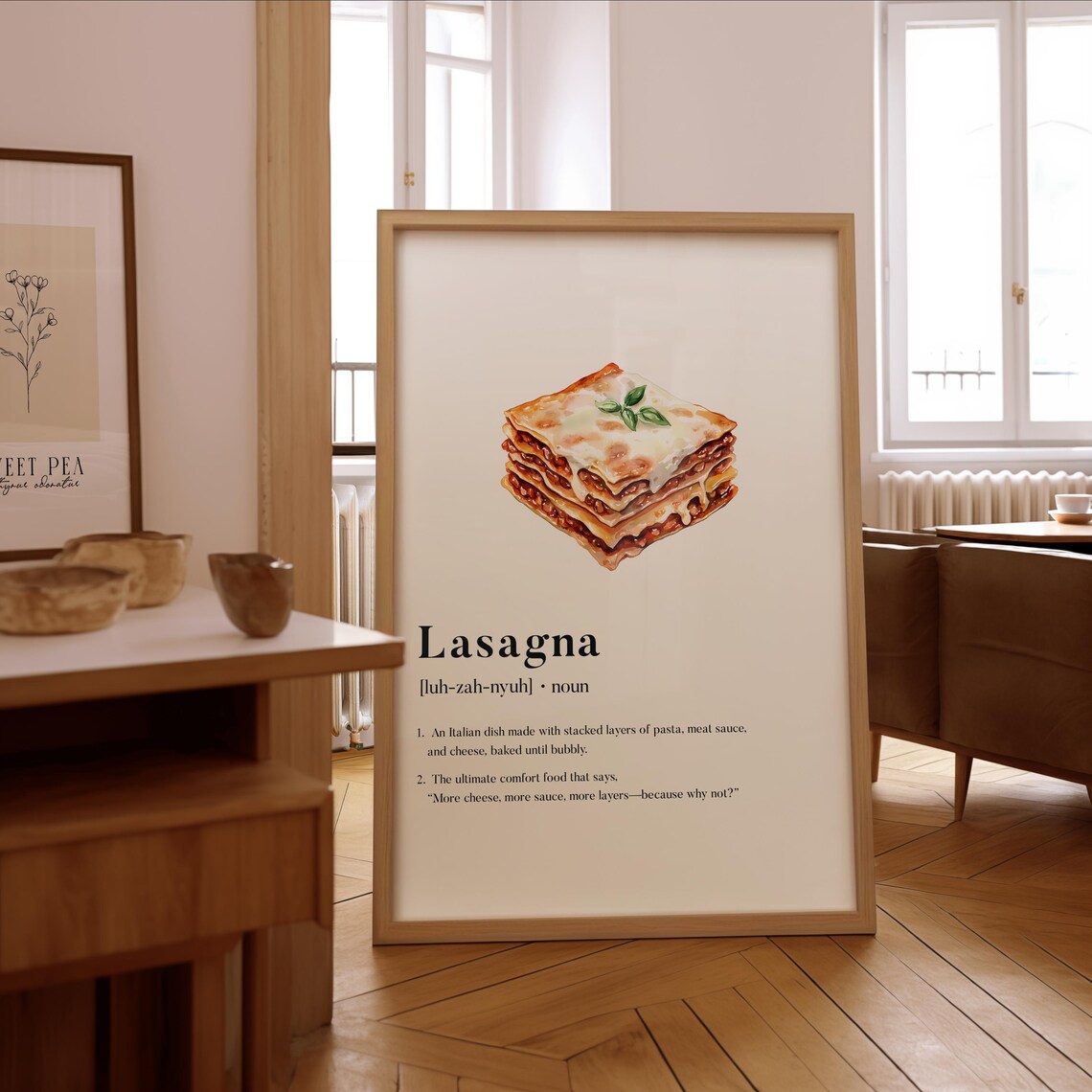 Lasagna Definition Poster Watercolor Italian Food Kitchen Humor Art Decor