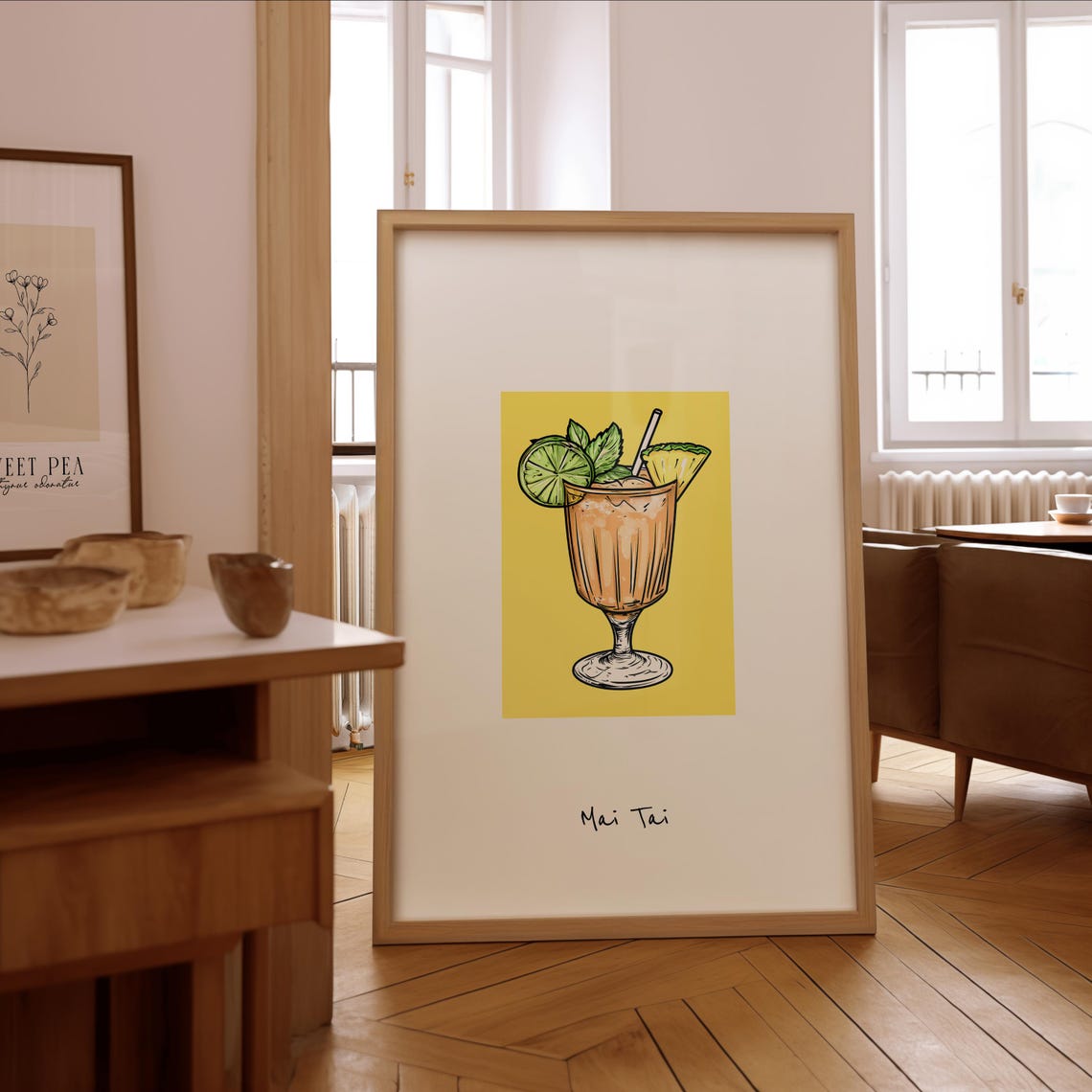 Mai Tai Cocktail Illustration Tropical Bar Cart Drink Poster