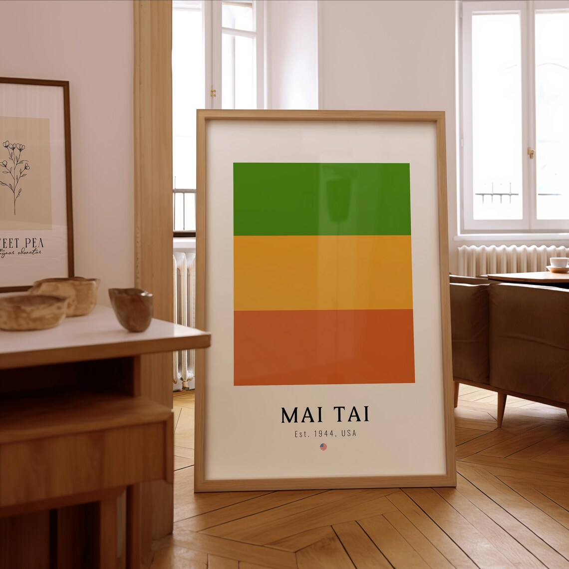 Mai Tai Cocktail, Minimalist Bar Wall Art Print