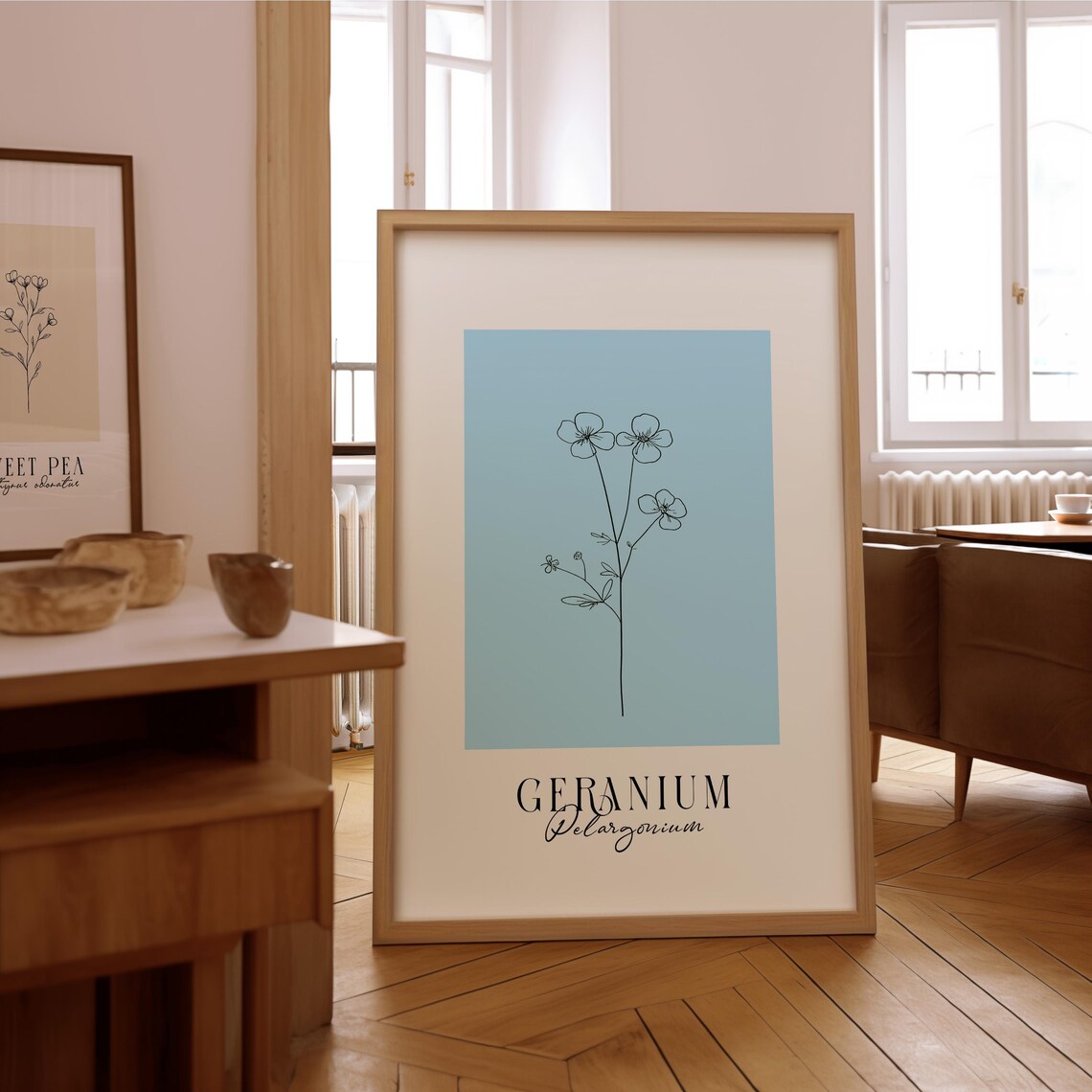 Geranium Line Art Print, Minimalist Floral Decor