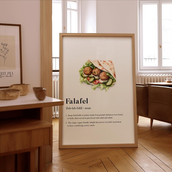 Falafel Dictionary Definition Pita Watercolor Kitchen Poster