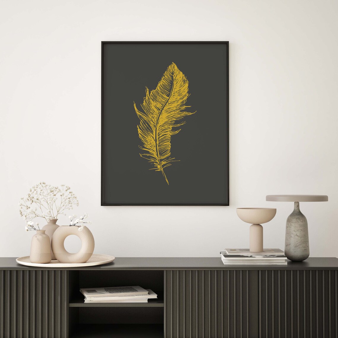 Wall Art Print Feather Print Instant Black Wall Art Feather Minimalist Print Scandinavian - Image 2