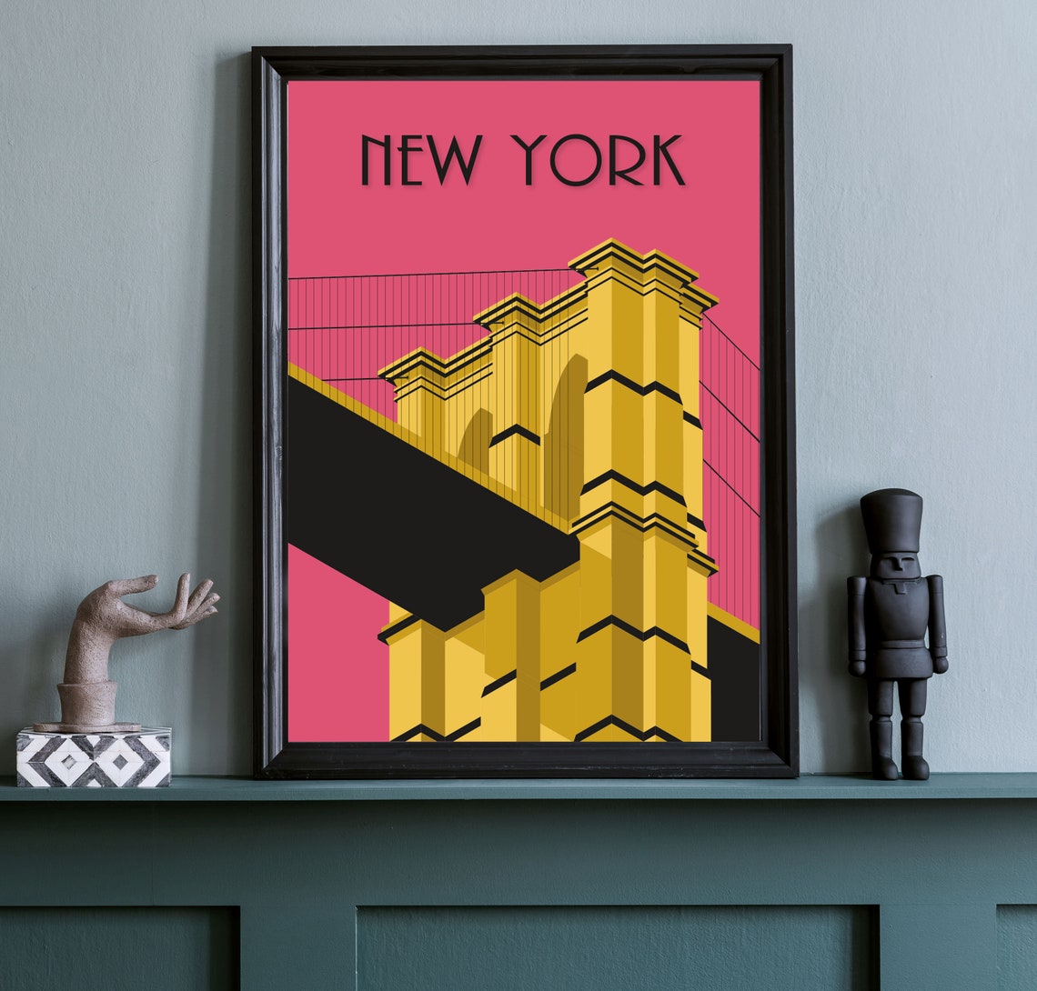 New York Print Pink Print Art Deco Neon Print New York Wall Art Travel Poster Art Print New York Poster Travel Print Art - Image 3