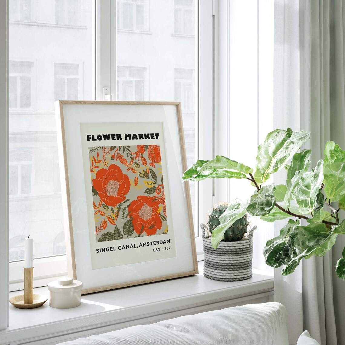 Flower Market Floral Art Print, Red and Orange - Image 4